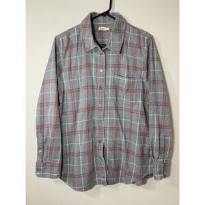 FAHERTY Women’s Gray Red Plaid Flannel Long Sleeve Button Down Shirt